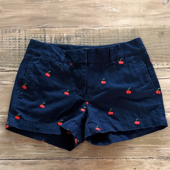 J. Crew Pants - J. Crew Navy Shorts with Red Cherry Embroidery
